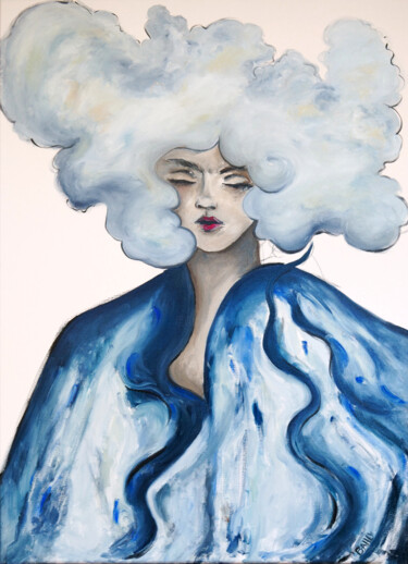 Pittura intitolato "Les Feux Bleus" da Pauline Bailly, Opera d'arte originale, Olio