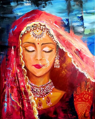 Painting titled "Shanti" by Pauline Cazes, Original Artwork, Oil Mounted on Wood Stretcher frame