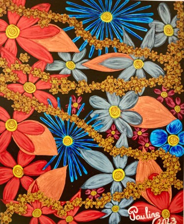 Peinture intitulée "Jardin fleuri" par Pauline Chevallot, Œuvre d'art originale, Acrylique Monté sur Châssis en bois