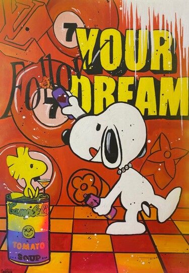 Pintura titulada "Snoopy and woodstoc…" por Pauline Cornee, Obra de arte original, Acrílico Montado en Bastidor de camilla d…