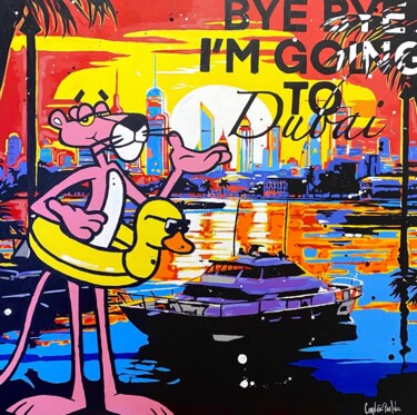 Painting titled "Pink Panther in Dub…" by Pauline Cornee, Original Artwork, Acrylic Mounted on Wood Stretcher frame