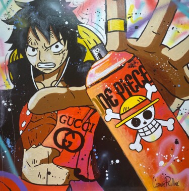 Painting titled "Luffy Red graffiti" by Pauline Cornee, Original Artwork, Acrylic Mounted on Wood Stretcher frame