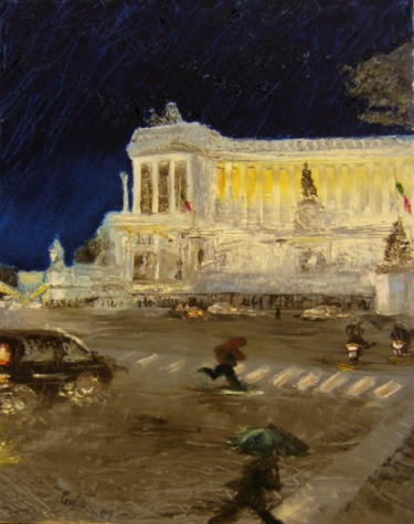 Pittura intitolato "Roma e la pioggia" da Pauline Simone, Opera d'arte originale, Olio