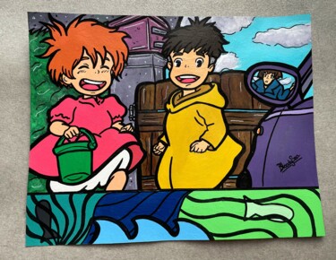 Peinture intitulée "Ponyo et Sosuke - L…" par Pauline Sarrazin (Bloodysea_), Œuvre d'art originale, Acrylique