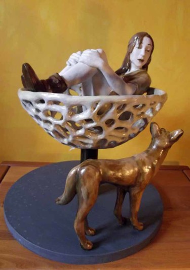 Sculpture titled "La femme et l'animal" by Pauline Balland, Original Artwork, Mixed Media