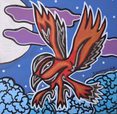 Peinture intitulée "Le phoenix" par Polium, Œuvre d'art originale, Acrylique