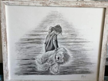 Desenho intitulada "Chagrin d'enfant" por Mathias Montayaud, Obras de arte originais, Lápis Montado em Painel de madeira