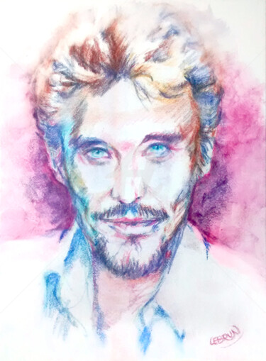 Tekening getiteld "Johnny Halliday" door Paul Lebrun, Origineel Kunstwerk, Pastel