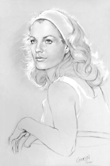 Drawing titled "Portrait de Romy Sc…" by Paul Lebrun, Original Artwork, Charcoal