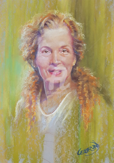 Painting titled "Portrait de Claire" by Paul Lebrun, Original Artwork, Pastel