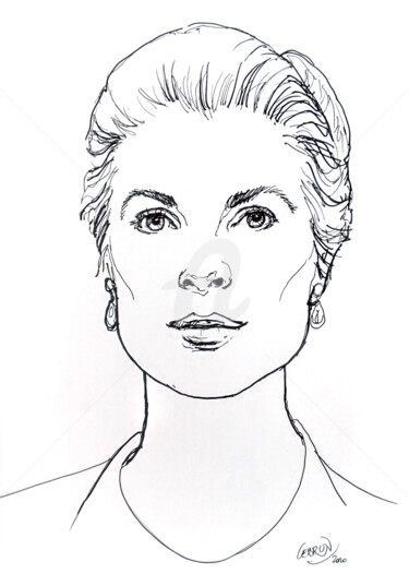 Disegno intitolato "Portrait de Grace K…" da Paul Lebrun, Opera d'arte originale, Pennarello