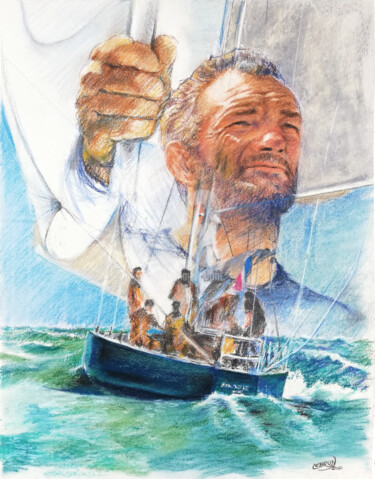 Malerei mit dem Titel "Eric Tabarly" von Paul Lebrun, Original-Kunstwerk, Pastell