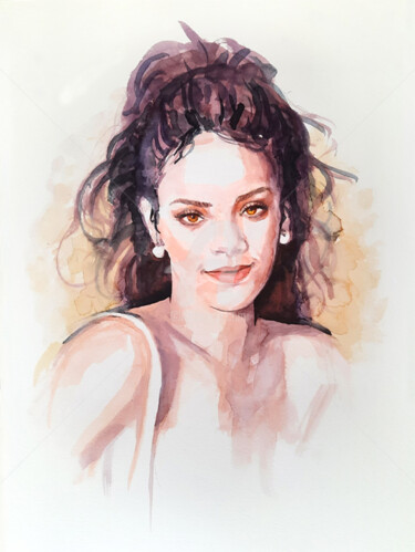 Painting titled "Portrait de Rihanna…" by Paul Lebrun, Original Artwork, Watercolor