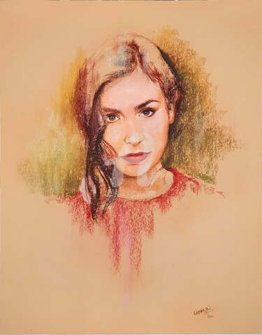 Картина под названием "Portrait d'Olivia R…" - Paul Lebrun, Подлинное произведение искусства, Пастель