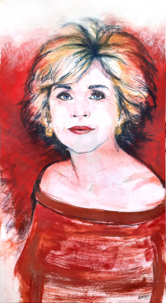 Картина под названием "Jane Fonda - Portra…" - Paul Lebrun, Подлинное произведение искусства, Пастель