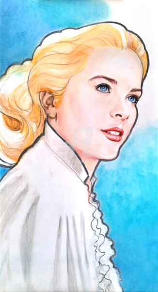 Malarstwo zatytułowany „Grace Kelly à la ma…” autorstwa Paul Lebrun, Oryginalna praca, Pastel Zamontowany na Drewniana rama…