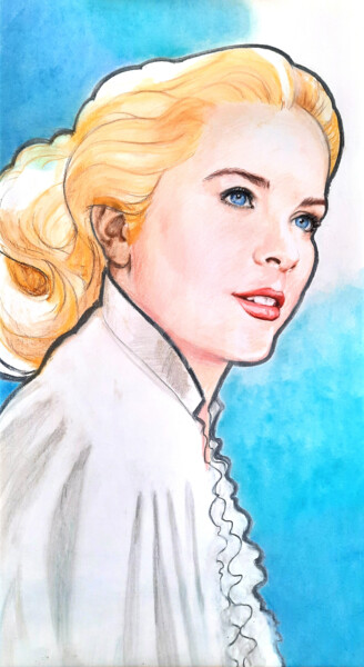 Painting titled "Grace Kelly à la ma…" by Paul Lebrun, Original Artwork, Pastel Mounted on Wood Stretcher frame