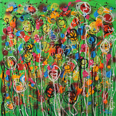 Malerei mit dem Titel "flowers nr.3" von Paul Megens, Original-Kunstwerk, Acryl Auf Keilrahmen aus Holz montiert