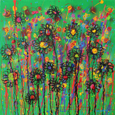 Картина под названием "flowers 070922" - Paul Megens, Подлинное произведение искусства, Акрил Установлен на Деревянная рама…