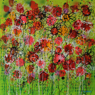 Painting titled "abstract flowers 09…" by Paul Megens, Original Artwork, Acrylic Mounted on Wood Stretcher frame