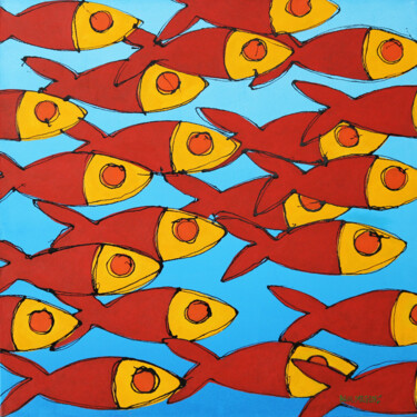 Painting titled "fish 0609" by Paul Megens, Original Artwork, Acrylic Mounted on Wood Stretcher frame