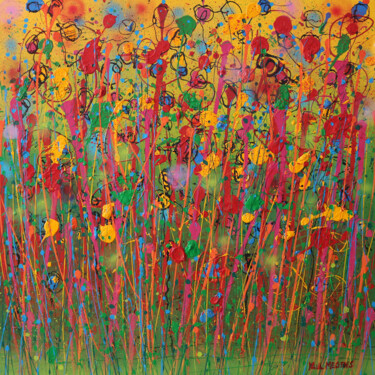Картина под названием "abstract flowers 06…" - Paul Megens, Подлинное произведение искусства, Акрил Установлен на Деревянная…