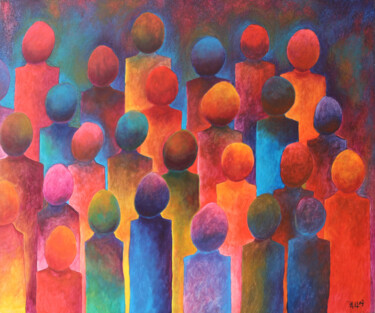 Painting titled "'a crowd' ( right )" by Paul Megens, Original Artwork, Acrylic Mounted on Wood Stretcher frame