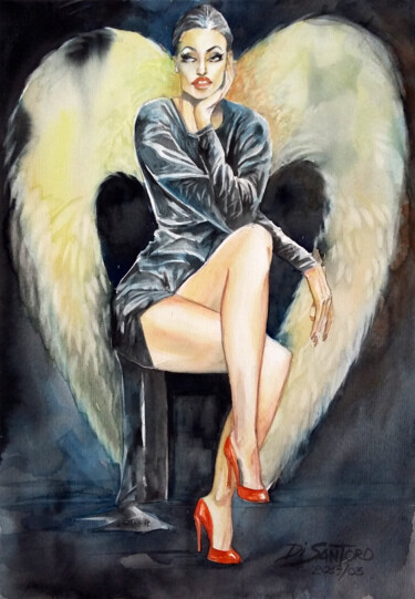 Painting titled "Sapatos Vermelho" by Paulo Di Santoro, Original Artwork, Watercolor