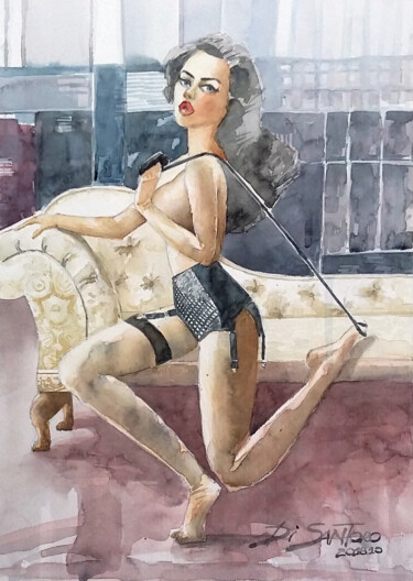 Painting titled "Brincando com a meia" by Paulo Di Santoro, Original Artwork, Watercolor