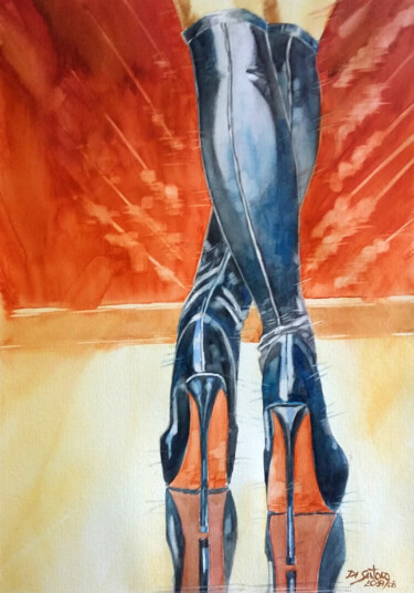 Pintura titulada "Botas Pretas" por Paulo Di Santoro, Obra de arte original, Acuarela
