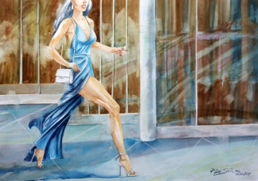 Pintura titulada "Vestido Esvoaçante" por Paulo Di Santoro, Obra de arte original, Acuarela
