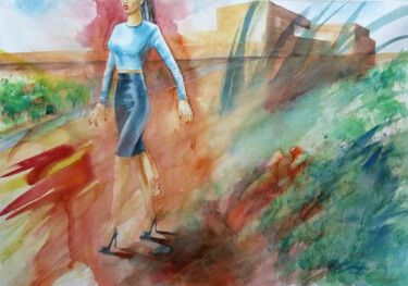 Pintura titulada "Andando Ligeiro" por Paulo Di Santoro, Obra de arte original, Acuarela