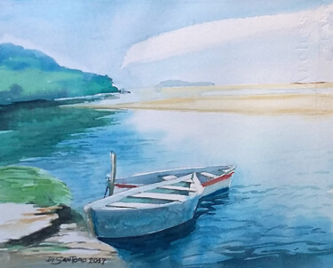Pintura intitulada "Barcos" por Paulo Di Santoro, Obras de arte originais, Aquarela