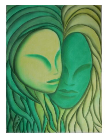 Drawing titled "Faces Verdes / Gree…" by Paulo H Vieira, Original Artwork, Pastel