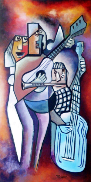 Digital Arts titled "Jazz and Blues" by Paulo Pinheiro, Original Artwork, Digital Painting Mounted on Wood Panel