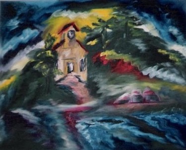 Pintura intitulada ""Igreja do Lago"" por Paulo Braz De Oliveira, Obras de arte originais
