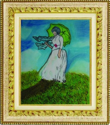 Peinture intitulée "Femme a l'ombrelle…" par Paulo Dos Santos, Œuvre d'art originale, Pastel