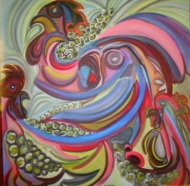 Pintura intitulada "Meeting of roosters" por Paulo Fontinha, Obras de arte originais