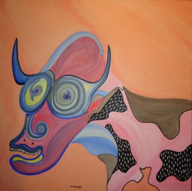 Painting titled "Portrait of a cow" by Paulo Fontinha, Original Artwork