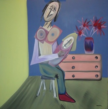 Painting titled "woman sitting with…" by Paulo Fontinha, Original Artwork