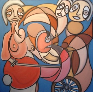 Painting titled "Woman shows son to…" by Paulo Fontinha, Original Artwork
