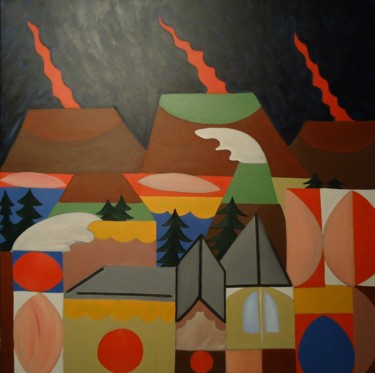 Pintura intitulada "FIRE IN THE VILLAGE" por Paulo Fontinha, Obras de arte originais