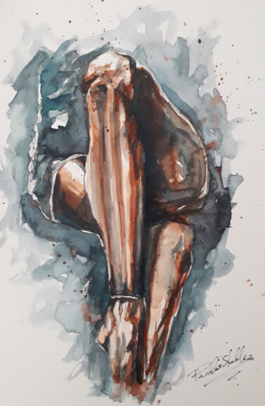 Painting titled "Woman" by Paulos Stollas, Original Artwork, Watercolor