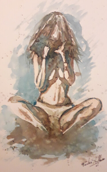 Painting titled "Nude" by Paulos Stollas, Original Artwork, Watercolor