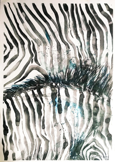 Painting titled "Zebras" by Paulos Stollas, Original Artwork, Watercolor