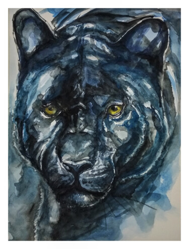 Painting titled "Panther" by Paulos Stollas, Original Artwork, Watercolor