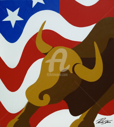 Malerei mit dem Titel "Bull Wall Street" von Paulo Stocco, Original-Kunstwerk, Öl