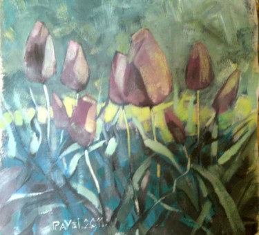 Painting titled "tulips in a square" by Paulus Hoffman, Original Artwork, Oil