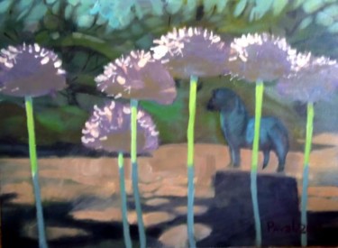 Painting titled "pony behind flowers" by Paulus Hoffman, Original Artwork, Oil