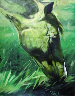 Painting titled "green horse" by Paulus Hoffman, Original Artwork